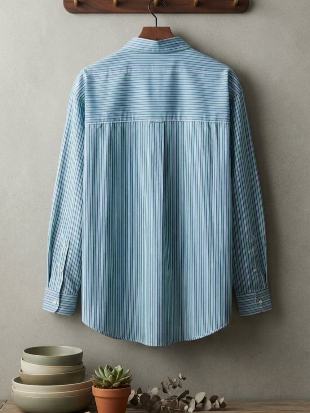 Chaps Easy Care Men's 2XB Blue Green Striped Button Down Shirt Cotton Blend Big - Picture 3 of 3